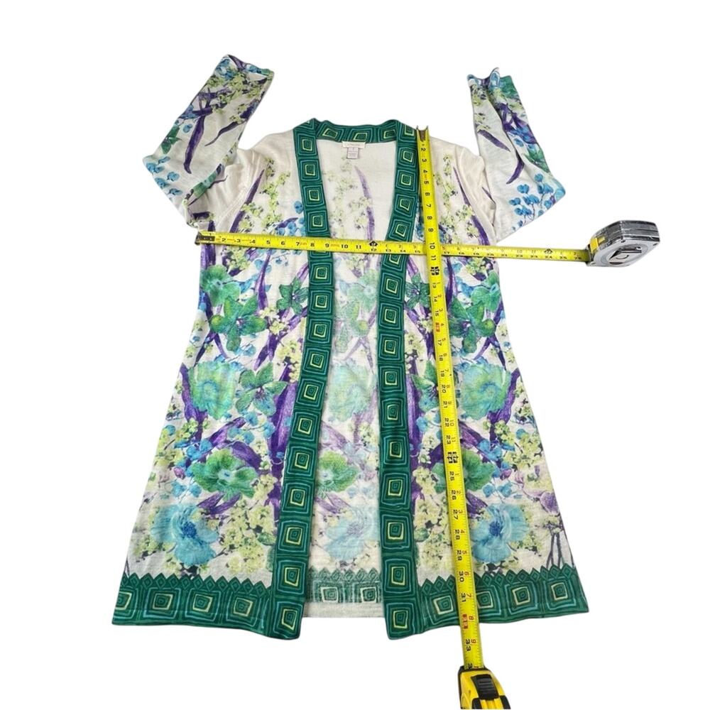 Chico's Long Cardigan M 8 Brooke Botanical Border Floral Lightweight Open Front - Picture 4 of 8